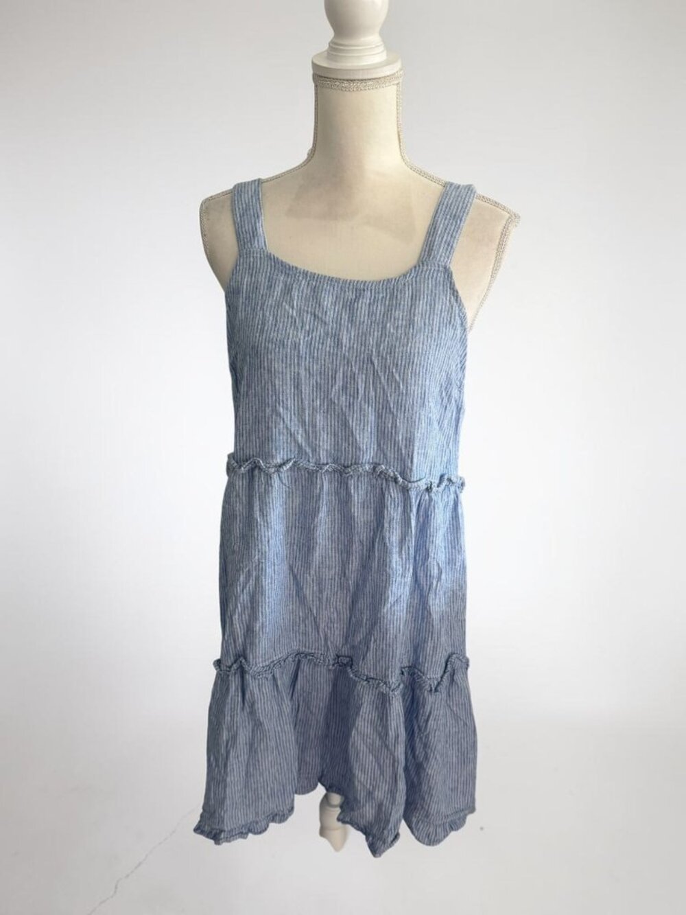 BEACH LUNCH LOUNGE Blue White Striped Sun Mid Dress Size Small